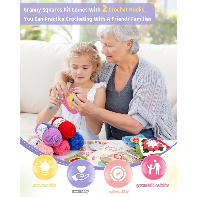 Katech Crochet Kit for Beginners, 50 Granny Squares Crochet Kits
