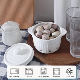 HAOTOP Garlic Keeper with Lid, Ceramic Garlic Saver Container for Countertop, Kitchen Decor (White)