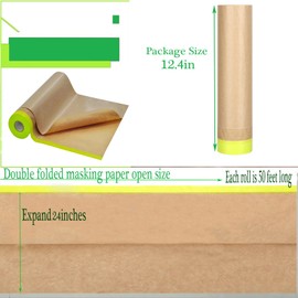 Yudahgan Pre-Taped Masking Paper-24 inch x 50 feet Tape and Drape Painters Paper,Automotive Paint Masking Paper,Masking Paper for Painting Cars and Auto Body,Floor Protection,Wall Covering(1 roll)