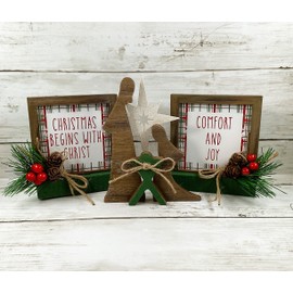 AGD Christmas Decor - Nativity Holy Family Manger Farmhouse Set 3pc