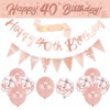 14 Pieces 40th Happy Birthday Decorations,Rose Gold 40th Birthday Party