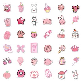 Lydosoco 50Pcs Cute Pink Stickers for Girls Kawaii Water Bottle Stickers for Teens Scrapbook Stickers for Kids Vinyl Waterproof Stickers for Water Bottle Laptop Journal
