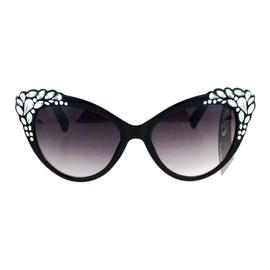 SA106 Womens Foil Engraved Sparkling Bling Cat Eye Fashion Sunglasses Black