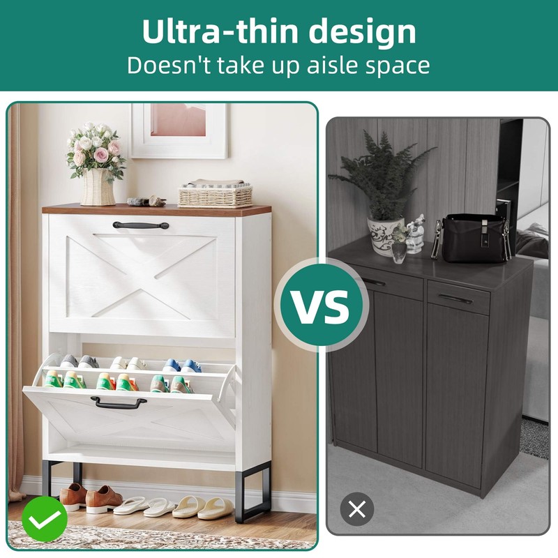 YITAHOME Shoe Storage Cabinet Entryway, 2 Flip Drawers Freestanding Shoe