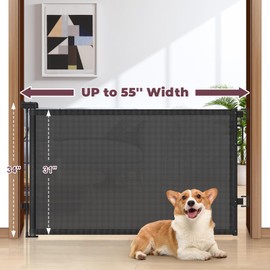 Cideny Retractable Baby Gate for Stairs, 55" Wide Mesh Dog Gate Indoor, 34'' Tall Child Gate for Doorways, Hallways, Deck, Indoor Outdoor Pet Baby Safety Essentials for Home, Black
