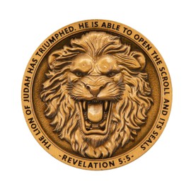 Lion of Judah Double-Sided Commemorative Coin – Religious Collectible with Bible Verses (Revelation 5:5 & Psalm 28:7), Gold-Like Zinc Alloy Finish, Souvenir Gift for Faith and Inspiration