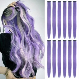 12 PCS Light Purple Clip in Hair Extensions,Highlighted Hair Piece Straight Synthetic Clip in Hairpieces for Women Colored Hair Extension (Light Purple)