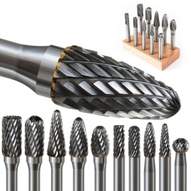 10 Pcs 1/4 Carbide Burr Set 1/4 Shank w/Big Beech Holder Die Grinder Bits Drill Bits Grinding Bits for Metal Rotary Tool Attachment Accessories Rasp Weld Wood Stone for Milwaukee Dewalt (6mm-10PCS)