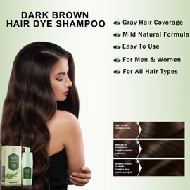 NCEPROHR Dark Brown Hair Dye Shampoo 3 in 1 for Men & Women, Color for Gray Hair Coverage, Rosemary & Tea Tree, Long Lasting, 500ML