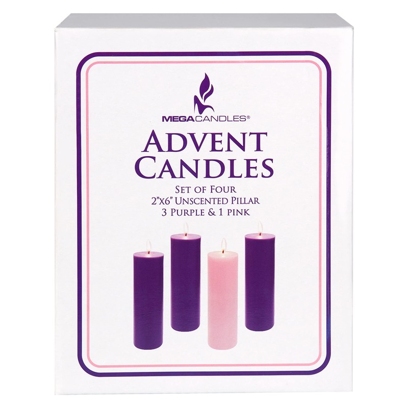 Mega Candles 4 pcs Unscented Christmas Advent Candles Set, Hand