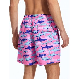 MOANOK Swimming Trunks for Men Mesh Liner Quick Dry Bathing Suits Swimwear Beach Shorts with Pockets,Shark Pink,Large