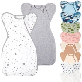 Knirose Swaddle Blanket Sleep Sack with Arms Up Design Help Baby Self-Soothing 2 Packs, 3-Way Transitions to Arms-Free Wearable Sleeping Bag for Newborn Baby Snug Fit Calms Startle Reflex Better Sleep