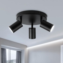 YICALE Kit De Iluminación De Riel, Iluminación Puntual De Techo De 3 Vías Negra, Foco De Techo Moderno Orientable 350°, Cabezal Giratorio Flexible GU10, Para Sala De Estar, Cocina, Sin bombillas