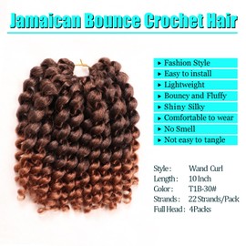 10 Inch Jamaican Bounce Crochet Hair 22 Strands 4 Packs Wand Curl Crochet Hair Curly Crochet Braids for Black Women (10 Inch (Pack of 4), T1B-30#)