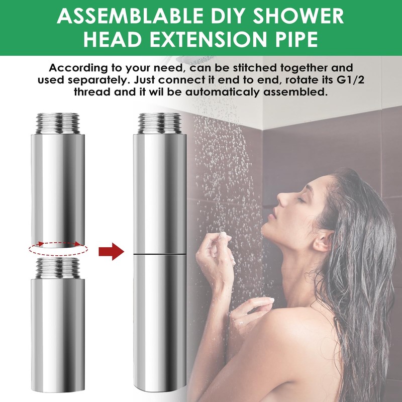 cobee Shower Head Extension Arm 2 Pieces Stainless Steel 50
