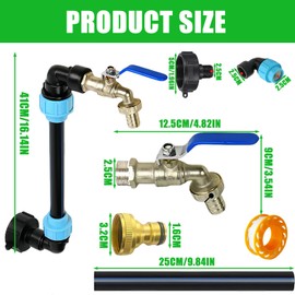 IBC Gooseneck Outlet Tap 3/4 Inch, IBC Tank Accessories with Brass Tap 25 cm Extension Tube, S60 x 6 Tap Stopcock, IBC Adapter for Water Butt, Water Barrel, IBC Container 1000 L