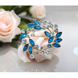 Gyn&Joy Rhinestone Crystal Leaf Wedding Flower Wreath Brooch Pin, Metal, cristal