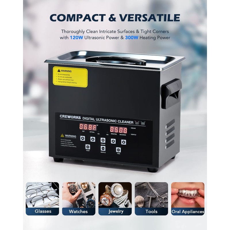 CREWORKS 3L Digital Ultrasonic Cleaning Machine with Degas and Gentle