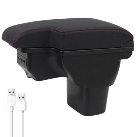 YJYWZH for Nissan Juke ESQ 2011-2019 Car Armrest Storage Box Center Console Accessory Leather Arm Rest Double-Layer Storage Space with 3 USB Ports (Red Thread)