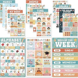 18 Laminated Educational Posters | Fun Learning Charts for Preschool, Kindergarten & Homeschool | Interactive Classroom Deco:_16 new modern