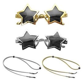 EHDWXVZM 2 Pairs Five-pointed Star Sunglasses, 2 Pieces Glasses Cords, Fashion Glasses with Five-pointed Star, Novelty Prom Glasses, Beach Sunglasses, Party Photo Props, gold