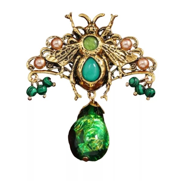 Fly Style Art Nouveau Style Fly Brooch with Green Cabochon