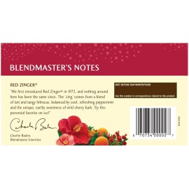 Hain Celestial Celestial Seasonings Hibiscus Tea, Red Zinger Herbal Tea, Caffeine Free, 20 Bags