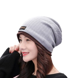 KOUTEI Knit Cap, Medical Hat, Double Layered Structure, Women's, Simple Knit Cap, Cotton Hat, Headwear, Stylish, Surgical Back, Hospitalization, Hair Loss, Shaved, grey-1