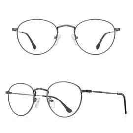 RB.Pilot Small Metal Round Reading Glasses for Women Men Classic Vintage Retro Shades Blue Light Blocking Computer Readers (Gray, 0.25)