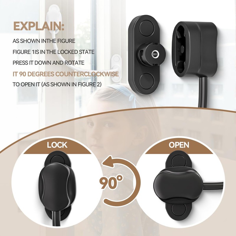 Bwintech 2 Pack Black Keyless Window Restrictor, UPVC Window Security