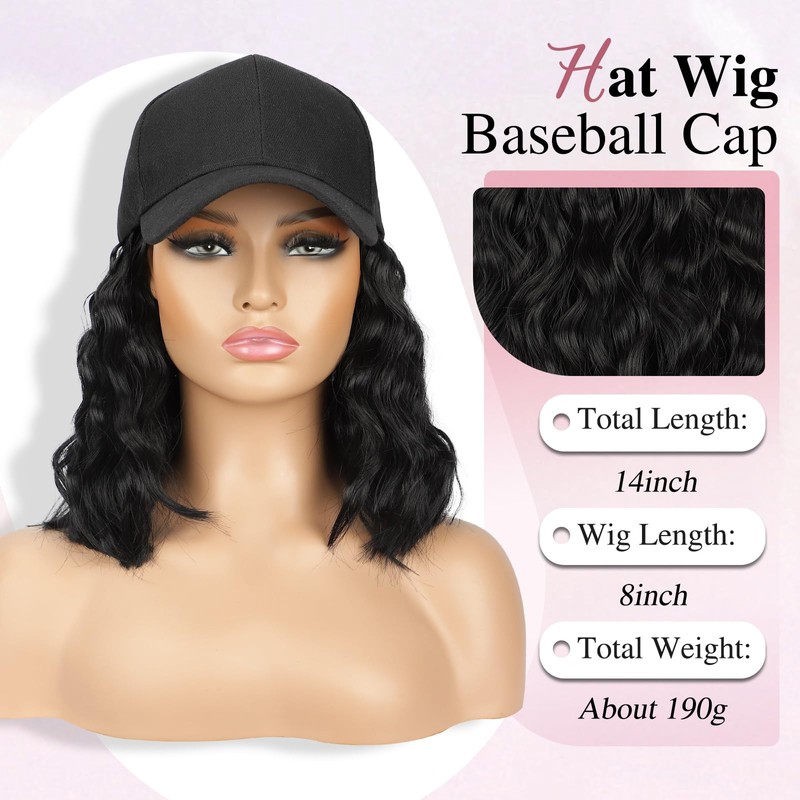 HANYUDIE Hat Wig for Women Wig Cap with Curly Hair