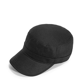 FREEBIRD99 Low Profile Cotton Flat Top Peaked Army Military Cadet Cap Hat(Black)