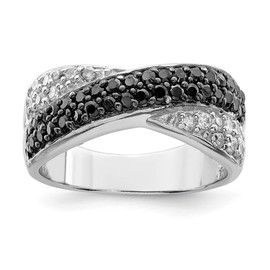 Auriga Fine Jewelry Sterling Silver Rhodium Black and White Cubic Zirconia Crossed Fashion Ring Size 6