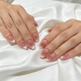 Domiya Nail Tips, Set of 24, Short, Summer, Popular, Japanese Style, Cute, Simple, Stylish, Coming-of-Age Ceremonies, School Entrance Ceremonies, Graduation Ceremonies, Weddings, Parties, Brides Nails, Double Sided Tape, Wood Stick, Nail File Included (W1495)