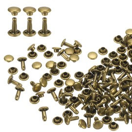 sourcing map 100 Sets Double Cap Leather Rivets, 6x8mm Round Cap Tubular Metal Studs Leather Crafting Rivets for Fabric Belt Pet Collar Boot Bag Repair and Decoration, Bronze