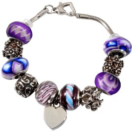 Glass Bead & Stainless Steel Bracelet with Ash-Holding Cremation Jewelry Charm (Multiple Colors & Lengths Available) (9")