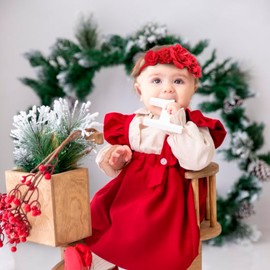 NUWAJP Baby Girls Christmas Headbands Flower Headband 3 Pcs Nylon Elastic Headbands Newborn Hair Bows Christmas Hair Accessories Gifts for Infant Toddlers Kids