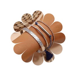TseenYi Silver Bracelet Sets Boho Disc Tassel Pendant Bracelet Layered Stackable Bracelet Bangle Bar Pendant Pearl Chain Bracelet Silver Open Bangle Wrist Chain Jewellery for Women and Girls