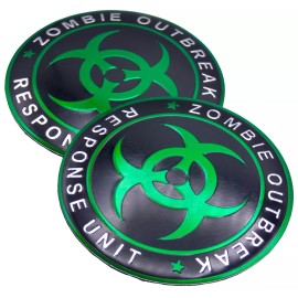 Express Emblems 2x Zombie Outbreak Decal Sticker Emblem Auto, Car, Truck Metal Dome Shape 2.20"