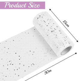 CAREDGO Glitter Tulle Ribbon 15 cm x 30 m Glitter Tulle Fabric Tulle Roll Decorative Fabric White Glitter Tulle Fabric Table Runner Chair Bands Table Decoration Tulle Ribbon with Small Sequins for