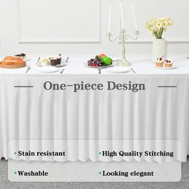 HAORUI Table Skirts, 6ft Rectangle Wrinkle Resistant Table Clothes, Ruffles Elastic Table Cover for Banquets, Weddings, Parties (6 Ft, White)