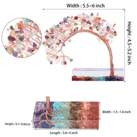 rockcloud Citrine& Rose Quartz& Rock Crystal Stone Money Tree with Chakra Resin Base, Handmade Feng Shui Bonsai Tree Home Office Desktop Decor for Good Luck and Wealth, Colorful