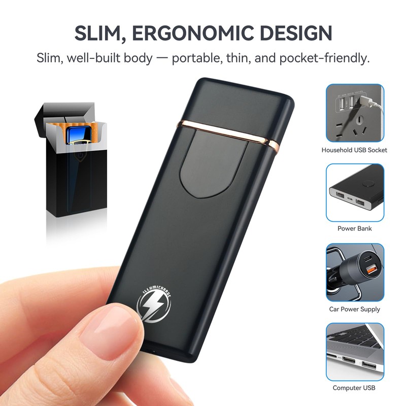 Illumicharge Touch Electric Lighter - USB Rechargeable, Windproof Coil Lighter