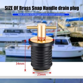 2 Pcs T-Handle Boat Drain Plug Brass Drain Snap Plug for Boat Marine 1 Inch