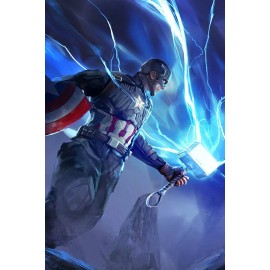Captain America With Mjolnir Hammer Lightning Poster 24X36 inches