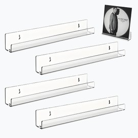BSDYCL Vinyl Wall Mount 4 Pack, 12" Clear Acrylic Vinyl Shelf, Floating Shelves for Display Record Picture Photo Various small ornaments