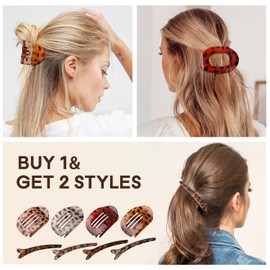 8 Pack Leopard Hair Claws for Women, 4-Pack Oval Claw Clips and 4-Pack Duckbill Clips | Leopard Hair Clips Set for Women Fall Hair Accessories