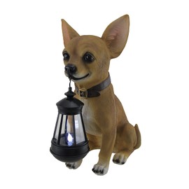 Zeckos Little Light Keeper: Chihuahua Statue with LED Lantern - Outdoor Decor Figurine for Garden, Patio, and Yard Accent Lighting - Obedient Companion for a Warm Welcome