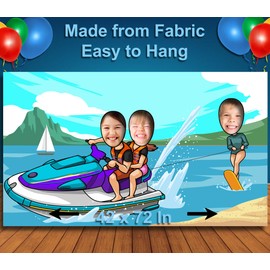 Jet Ski and Wakeboarding, Summer Party Theme, 42x72" Photo Standee, Hole in Face Cutout, Fun Party Selfie Backdrop Props