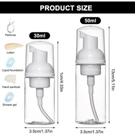 Empty Foam Soap Dispenser, Clear Foaming Plastic Pump Bottle, Refillable, Mini Foaming Pump Bottle, Portable Dispenser Bottle for Cosmetics, Travel, Refillable Travel Foam Containers (30 ml, 50 ml),